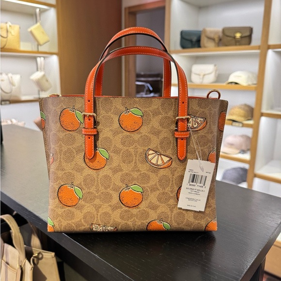 Coach Mollie Tote Bag 25 In Signature Canvas With Orange Print 2025 NWT - Picture 2 of 5